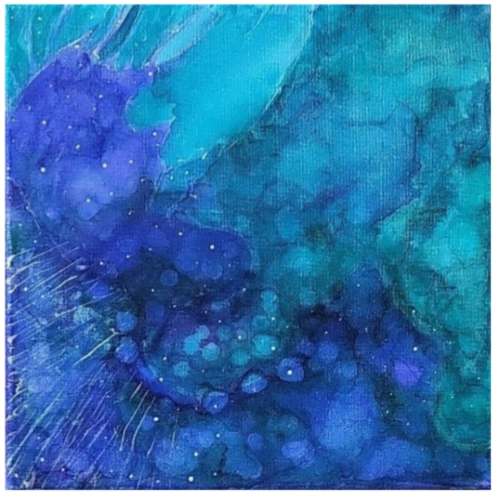 Hand Crafted Turquoise and Purple Abstract Design 12 x 12 Inches Canvas Painting